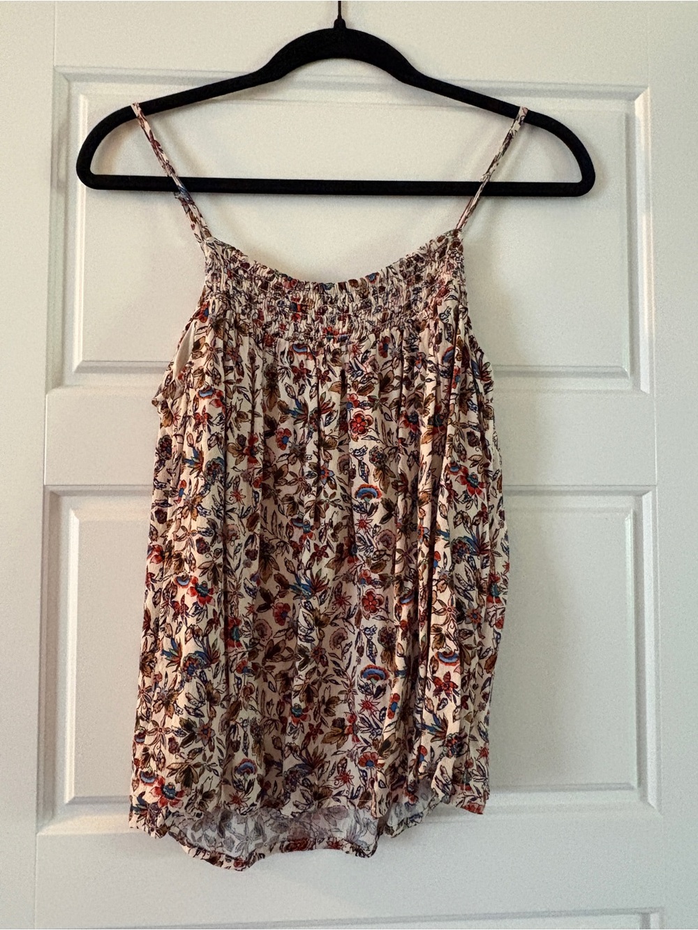 Evereve Cream Floral Smocked Spaghetti-Strap Camisole